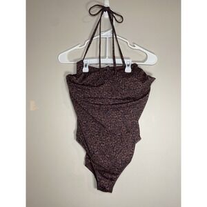 Athleta Keyhole One Piece‎ Swimsuit Floral Print Burgundy Size L